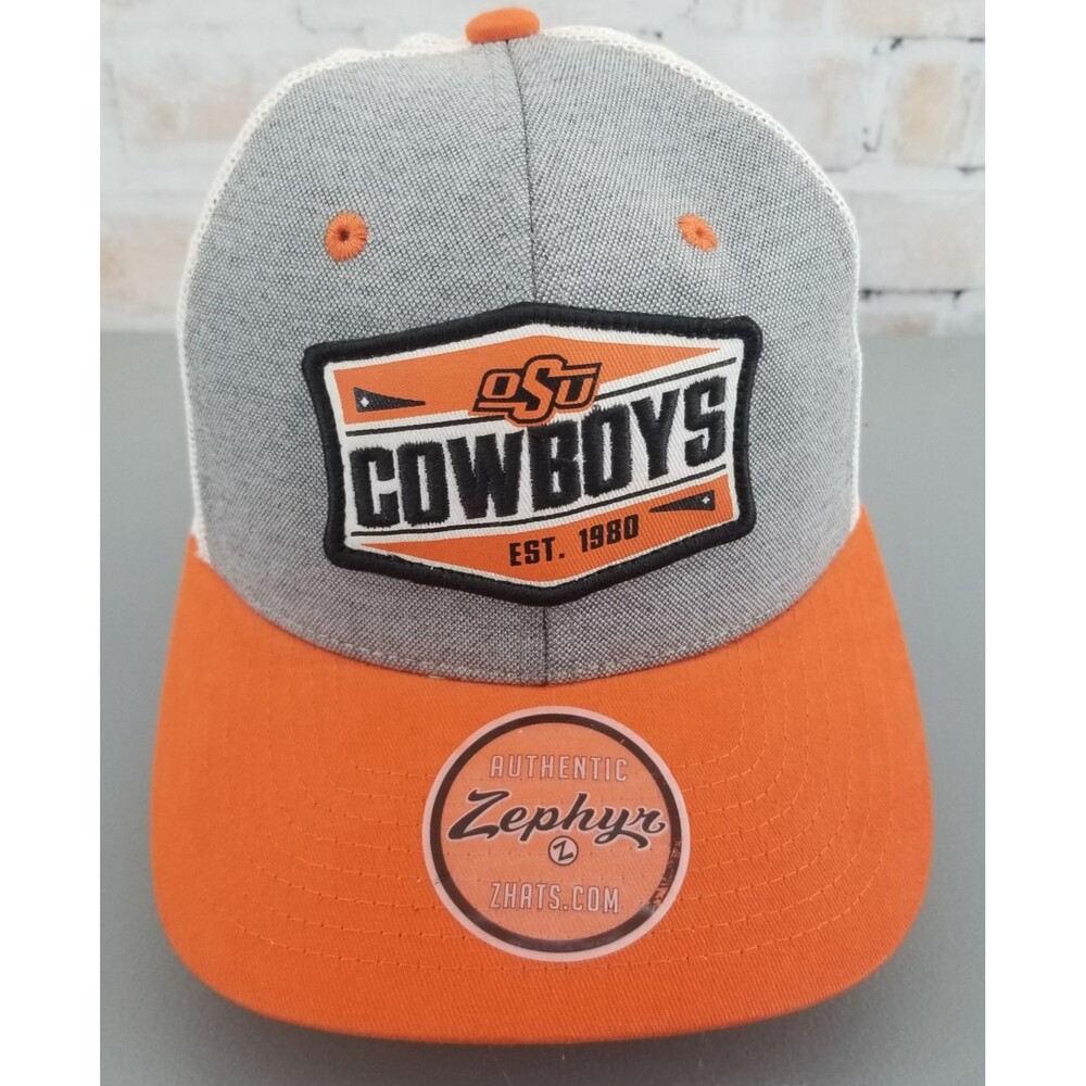 NWT Zephyr Oklahoma State University Cowboys Gray/Orange Snapback Hat/Cap Mesh